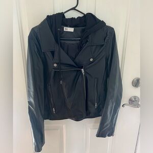Cropped leather jacket with a hood. Size large